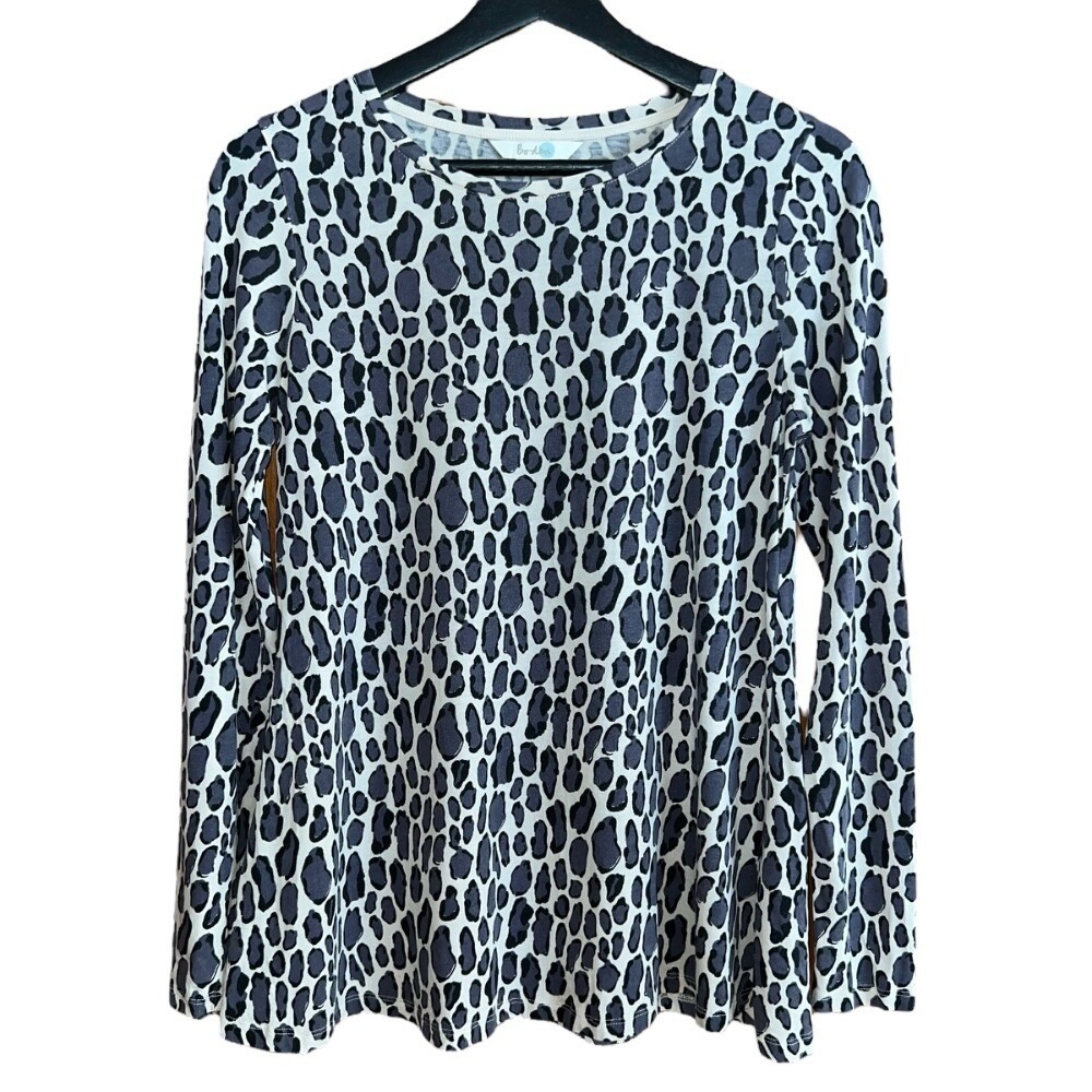 Boden Animal Print Top Womens 6 Cream Grey Long Sleeve Casual Comfy